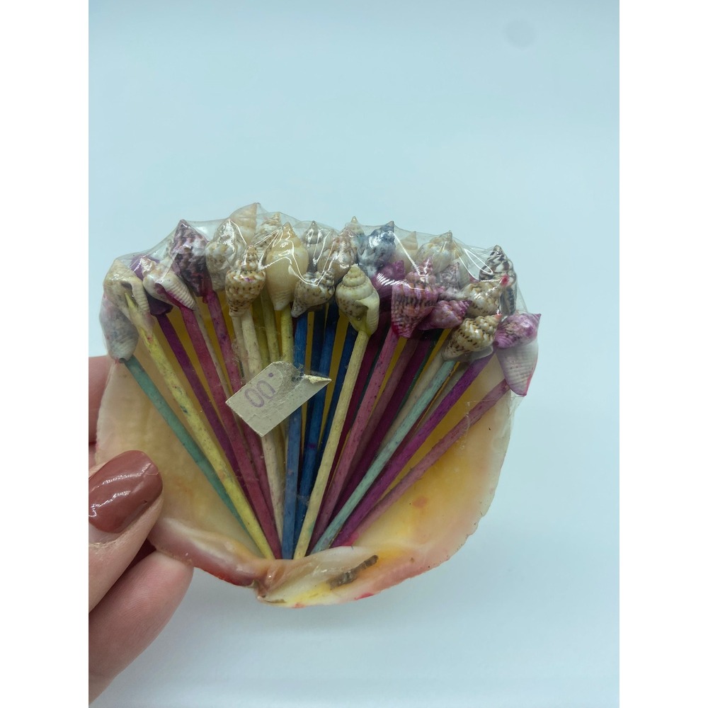 Vintage Shell Cocktail Picks Appetizer Seashells Tiki Party Toothpicks Nautical